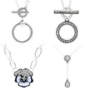 925 Silver Moments T-bar Pansy Flower Y Necklace