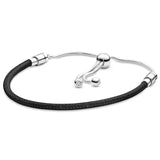 925 Silver Pink Leather Bracelet with Sliding Clasp for Charm DIY