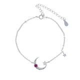 925 Silver Moon Star CZ Link Bracelet Women Jewelry