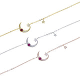 925 Silver Moon Star CZ Link Bracelet Women Jewelry