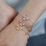 925 Silver Moon Star CZ Link Bracelet Women Jewelry