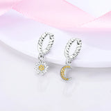 925 Silver Moon & Sun Hoop Earrings Zircon Gift