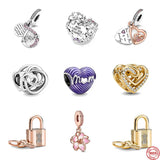 925 Silver Mom Heart Lock Dangle Beads for Bracelet