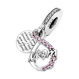 925 Silver Mom Heart Lock Pendant DIY Fine Beads Charms Bracelet Gift