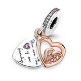 925 Silver Mom Heart Lock Pendant DIY Fine Beads Charms Bracelet Gift