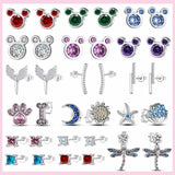 925 Silver Mouse Cat Paw Stud Earrings Green Zircon