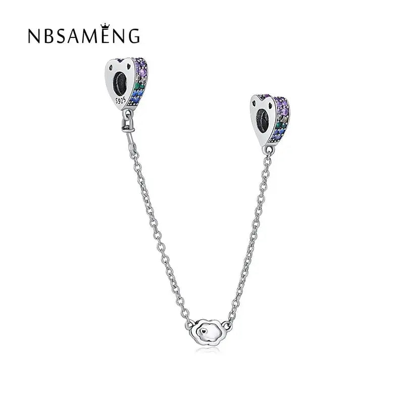 925 Silver Multi-Coloured Arcs Of Love Safety Chain Bead Charms