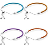 925 Silver Multicolor Leather Adjustable Bracelet for Bead Charm DIY Jewelry
