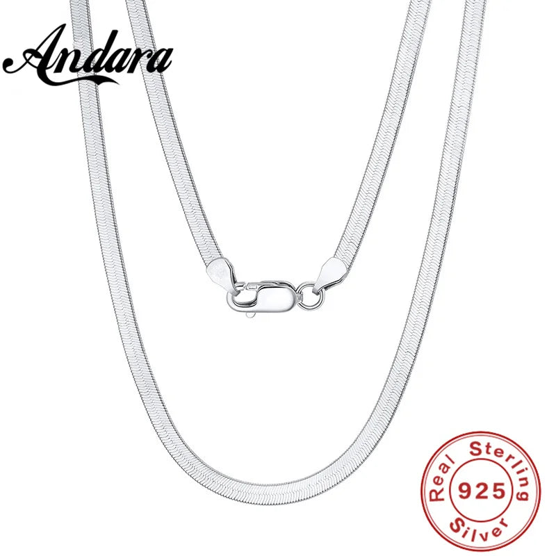 925 Silver Necklace Blade Chain Snake Bone 45/50/60cm