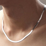 925 Silver Necklace 4mm Blade Chain Snake Bone 45cm/50Cm/60cm