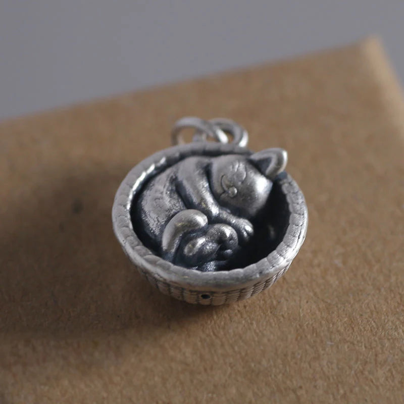 925 Silver Cat Necklace Retro Pendant Hollow Animal Series Jewelry