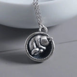 925 Silver Cat Necklace Retro Pendant Hollow Animal Series Jewelry