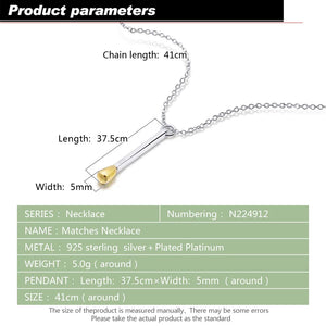 925 Silver Necklace for Women Solid Silver Matches Pendant Necklace