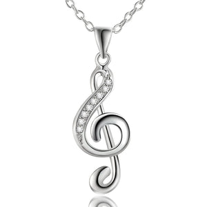 925 Silver Musical Note Zircon Pendant Necklace For Woman