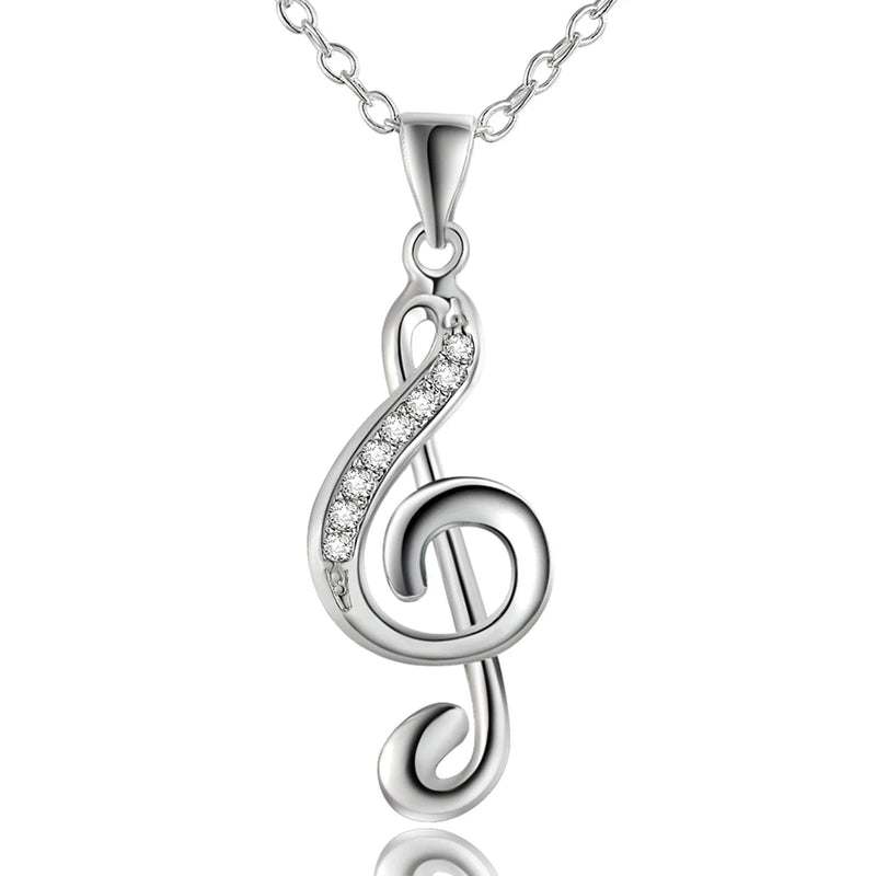 925 Silver Musical Note Zircon Pendant Necklace For Woman