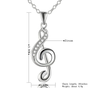 925 Silver Musical Note Zircon Pendant Necklace For Woman