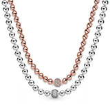 925 Silver Necklace Rose & Silver Beads Pave Crystal Sliding Necklace