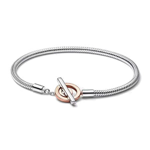 925 Silver Snake Bone Chain T Buckle Double Bracelet for Charm Beads DIY