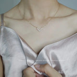 925 Silver CZ Choker Necklace with Zircon V Shape Pendants