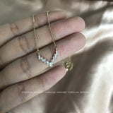 925 Silver CZ Choker Necklace with Zircon V Shape Pendants