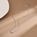 925 Silver CZ Choker Necklace with Zircon V Shape Pendants