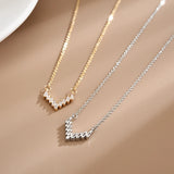 925 Silver CZ Choker Necklace with Zircon V Shape Pendants