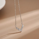 925 Silver CZ Choker Necklace with Zircon V Shape Pendants