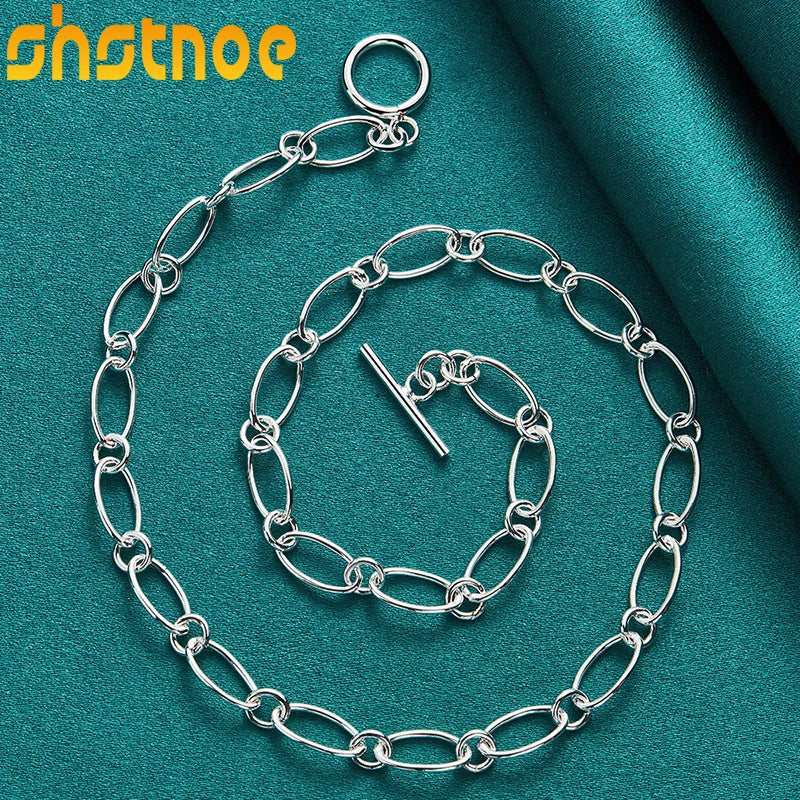 925 Silver OT Buckle 18" Chain Necklace for Party Wedding Charm Jewelry