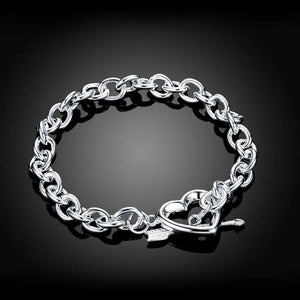 925 Silver Arrow Heart Chain Bracelet Men Women Wedding Engagement Jewel