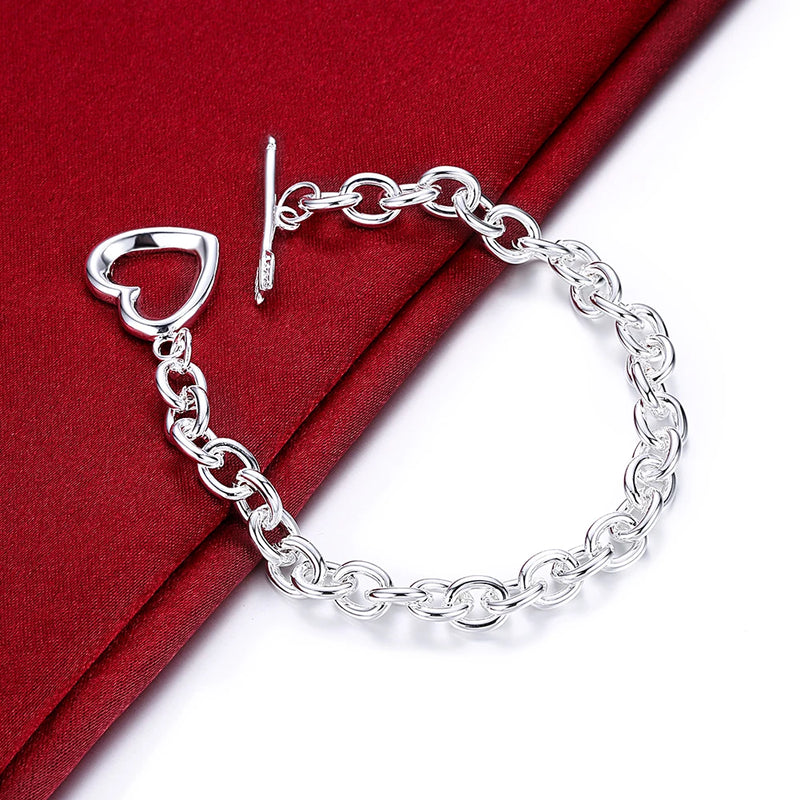 925 Silver Arrow Heart Chain Bracelet Men Women Wedding Engagement Jewel