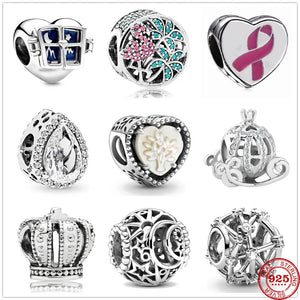 925 Silver Openwork Heart & Family Tree Water Drop Charm Beads
