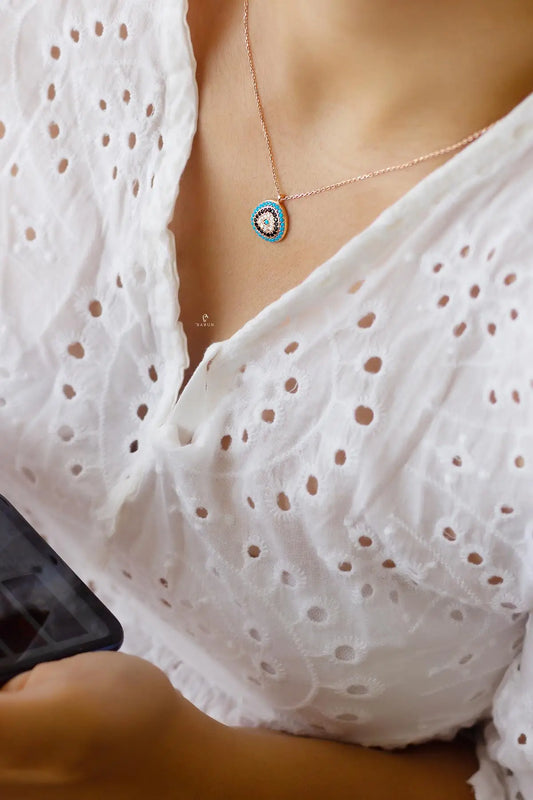 925 Silver Oval Evil Eye Pendant Necklace Lucky Eye Jewelry