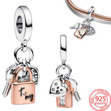 925 Silver Padlock & Love Key Charm Bracelet Charms Gift Jewelry