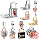 925 Silver Padlock & Love Key Charm Bracelet Charms Gift Jewelry