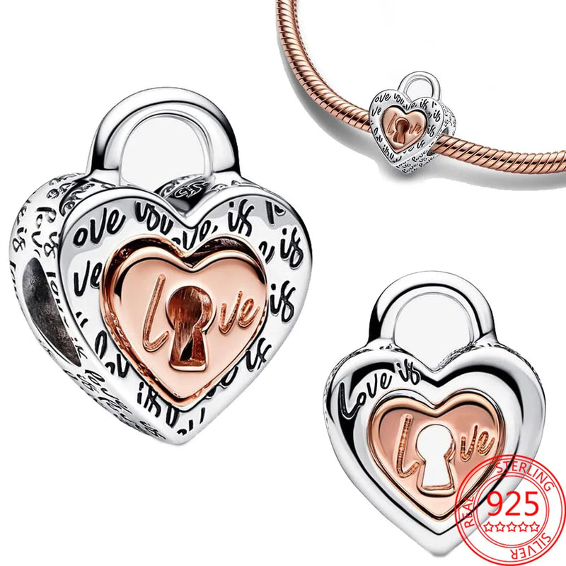 925 Silver Padlock & Love Key Charm Bracelet Charms Gift Jewelry