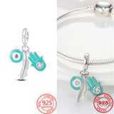 925 Silver Pair of Wings Watermelon Tiger Greek Eye Bead Charm