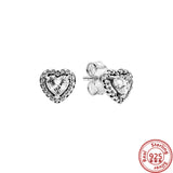 925 Silver Pantaro Charm Earrings Zircon Heart Circle Crown Butterfly