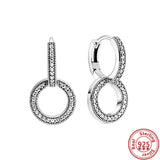 925 Silver Pantaro Charm Earrings Zircon Heart Circle Crown Butterfly