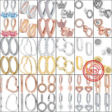 925 Silver Pantaro Charm Earrings Zircon Heart Circle Crown Butterfly