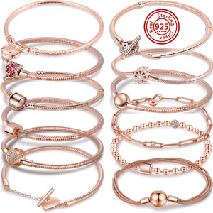 925 Sterling Silver Pav? Heart Crown Fan Bucket Clip Charms Bracelet DIY