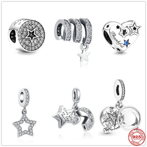 925 Silver Pav? & Star Congrats Dangle Charm Bead for Bracelet DIY