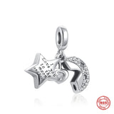 925 Silver Pav? & Star Congrats Dangle Charm Bead for Bracelet DIY