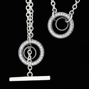 925 Silver Pave Circle T-bar Heart Crystal Necklace Bead Charm DIY Jewelry