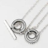 925 Silver Pave Circle T-bar Heart Crystal Necklace Bead Charm DIY Jewelry