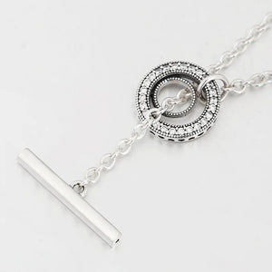 925 Silver Pave Circle T-bar Heart Crystal Necklace Bead Charm DIY Jewelry