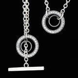 925 Silver Pave Circle T-bar Heart Crystal Necklace Bead Charm DIY Jewelry