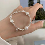 925 Silver Pearl Irregular Beads Geometric Punk Bracelet Gift