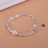 925 Silver Pearl Irregular Beads Geometric Punk Bracelet Gift