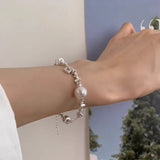 925 Silver Pearl Irregular Beads Geometric Punk Bracelet Gift