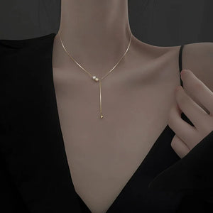 Sterling Silver Pearl Round Necklace Charm Pendant Clavicle Chain